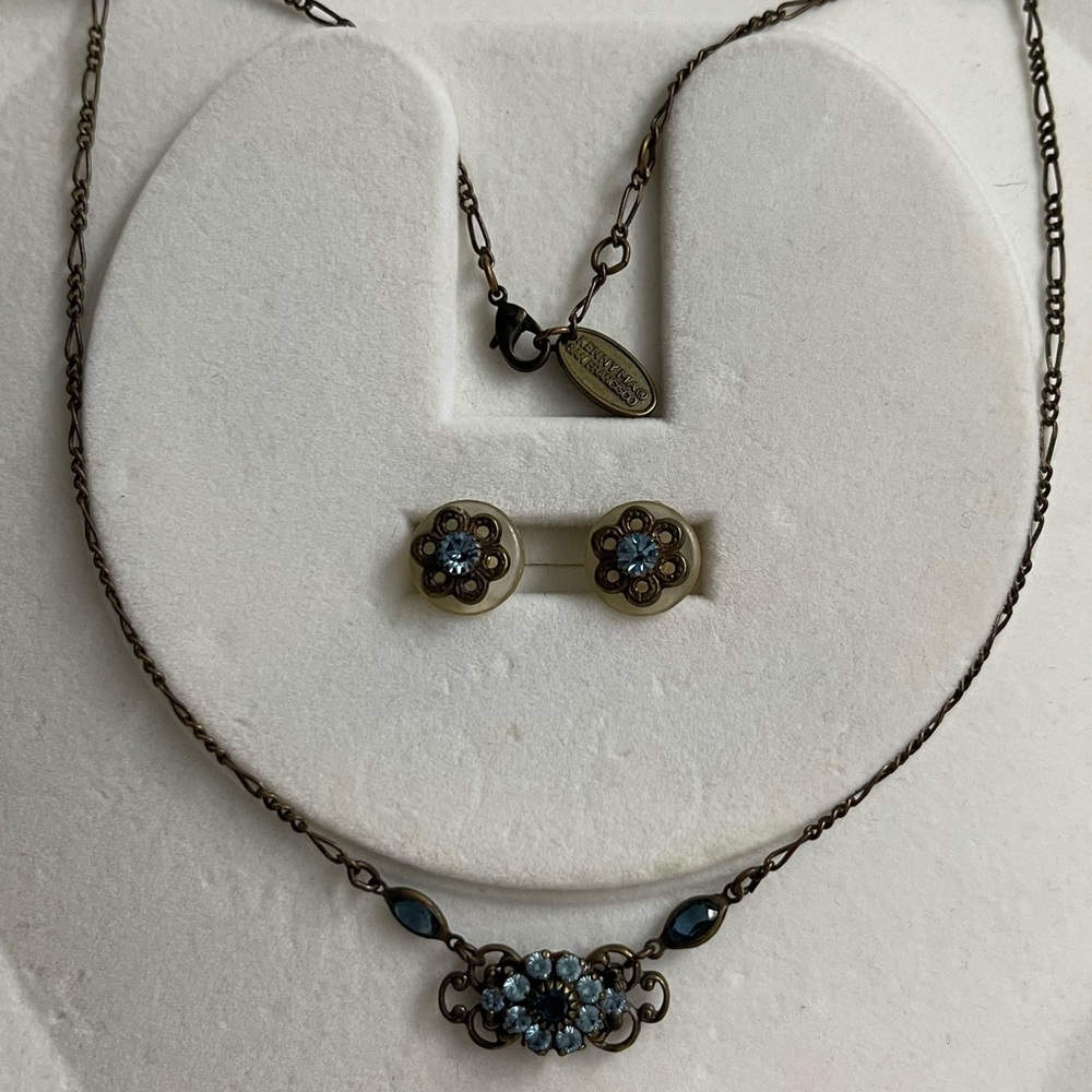 KENNY MA San Francisco Blue Floral Swarovski Crystal Necklace & Earrings Set
